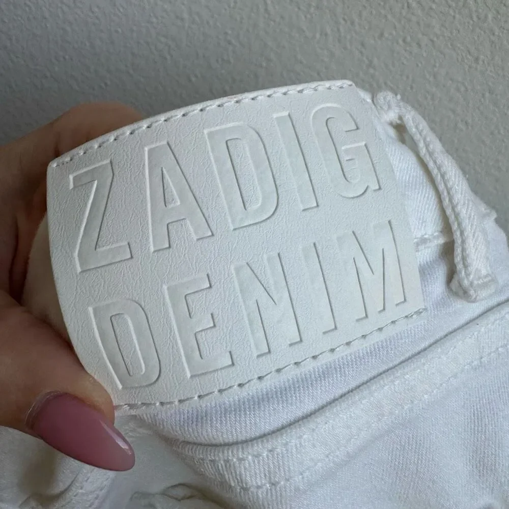 Zadig & Voltaire Ava Denim Straight Slim Fray Ankle Jeans Judo White Size 26